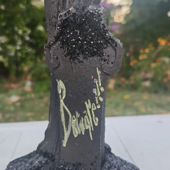 Frankenstein Halloween , Long Pumpkin Candle Holders W Glitter Detail "Beware" - Picture 8 of 8